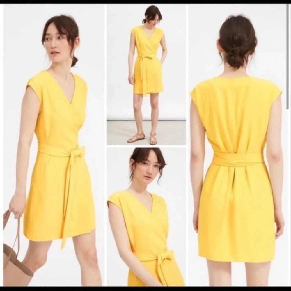Everlane The Japanese GoWeave Short-Sleeve
Mini Wrap Dress Yellow Sz 4